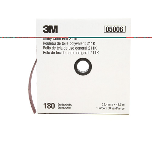 Rouleau de toile abrasive utilitaire 211K, Oxyde d'aluminium, 1" la x 150' lo, Grain 180 Duraquip Inc