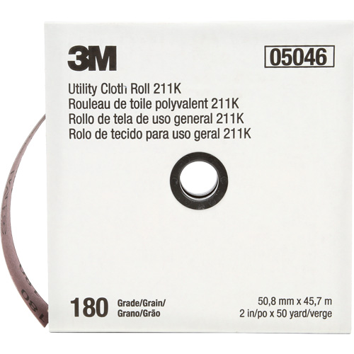 Rouleau de toile abrasive utilitaire 211K, Oxyde d'aluminium, 2" la x 150' lo, Grain 180 Duraquip Inc