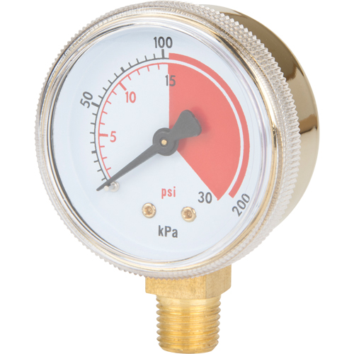 Brass Gauge, 2" , 30 psi, Bottom Mount, Analogue Duraquip Inc