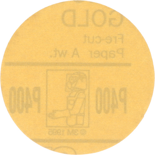Gold Hookit Disc, 3" Dia., P400 Grit, Aluminum Oxide, C-Weight Duraquip Inc