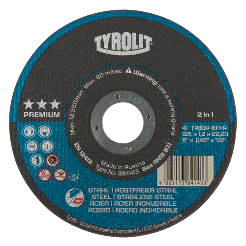 Meule &agrave; tronçonner 2-en-1 de premi&egrave;re qualit&eacute; Thincut, 5" x 0,045", Arbre de 7/8", Type 1, Oxyde d'aluminium, 12250 Tr/min Duraquip Inc