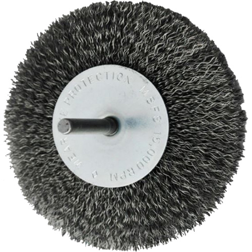 Brosses mont&eacute;es &agrave; fils cr&ecirc;p&eacute;s circulaires, 4", Fils 0,008", Tige 1/4" Duraquip Inc