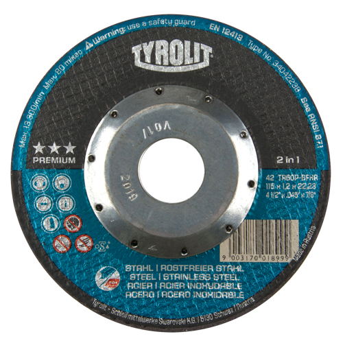 Premium 2 In 1 Thincut Cut-Off Wheel, 4-1/2" x 0.045", 7/8" Arbor, Type 27, Aluminum Oxide, 13300 RPM Duraquip Inc