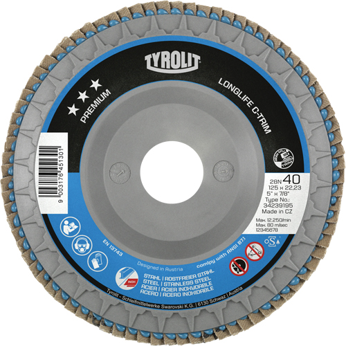 Long Life C-Trim Flap Disc, 5" x 7/8", Type 29, 120 Grit, Zirconium Duraquip Inc
