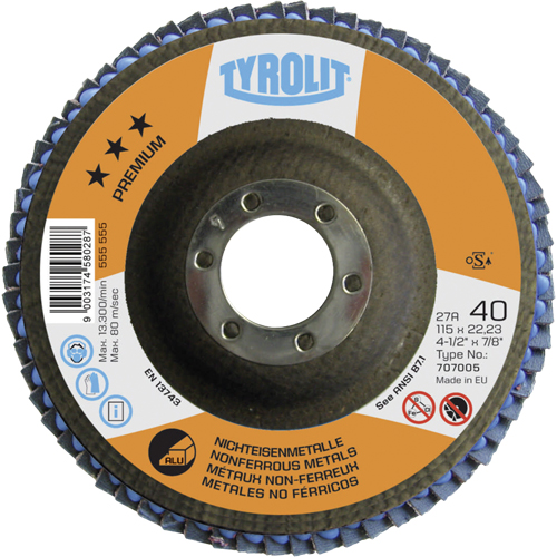 Flap Disc, 4-1/2" x 7/8", Type 29, 40 Grit, Ceramic Duraquip Inc