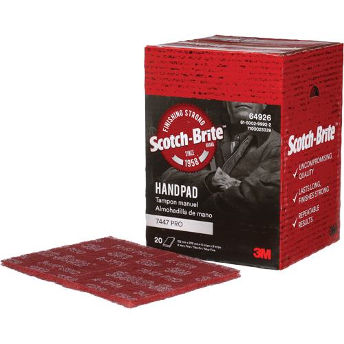 Tampons manuels Scotch-Brite 7447, Oxyde d'aluminium, 9" x 6", Grain Tr&egrave;s fin Duraquip Inc