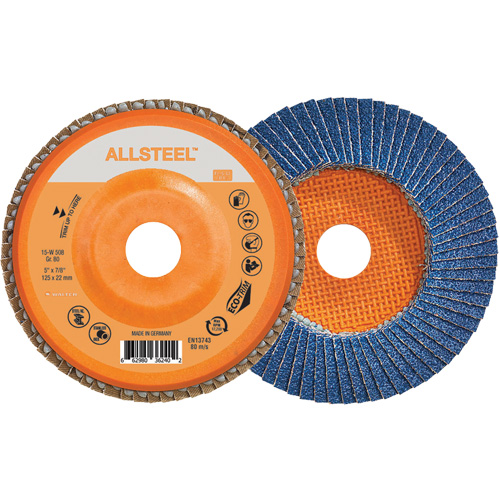 Disque &agrave; lamelles AllSteel, 5" x 7/8", Type 27, Grain 80, Alumine de zirconium Duraquip Inc