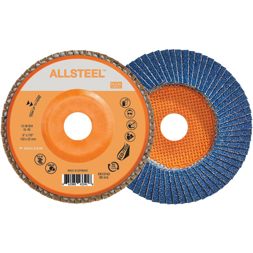 Disque &agrave; lamelles ALLSTEEL, 6" x 7/8", Type 27, Grain 40, Alumine de zirconium Duraquip Inc