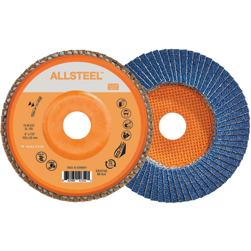 ALLSTEEL Flap Disc, 6" x 7/8", Type 27, 120 Grit, Zirconia Alumina Duraquip Inc