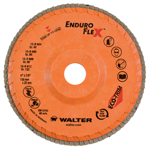 Disques &agrave; lamelles Enduro-Flex, 6" x 7/8", Type 27, Grain 40, Zirconium Duraquip Inc
