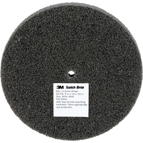 Meule unitaris&eacute;e EXL Scotch-Brite, 5" x 1/2", Arbre de 1/4", Grain de Fin, Carbure de silicium Duraquip Inc