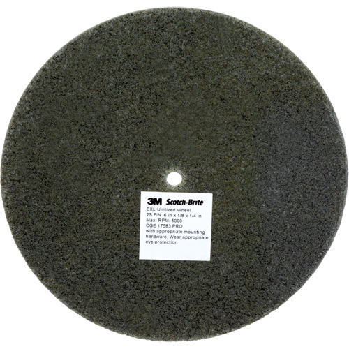 Meule unitaris&eacute;e EXL Scotch-Brite, 6" x 1/8", Arbre de 1/4", Grain de Fin, Carbure de silicium Duraquip Inc