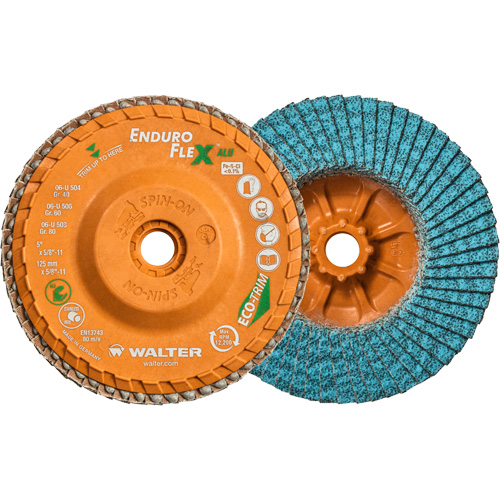Disque &agrave; lamelles vissable Enduro-Flex Alu, 5" x 5/8"-11, Type 27, Grain 40, Alumine de zirconium Duraquip Inc
