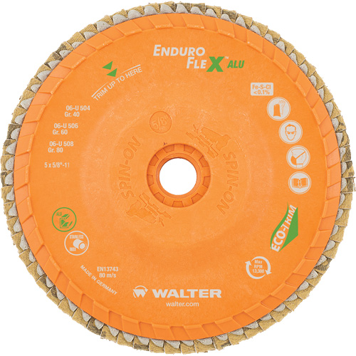 Enduro-Flex Alu Spin-On Flap Disc, 5" x 5/8"-11, Type 27, 80 Grit, Zirconia Alumina Duraquip Inc
