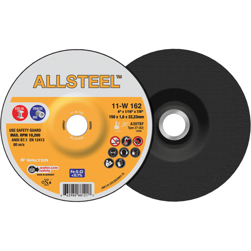 AllSteel Cut-Off Wheel, 6" x 1/16", 7/8" Arbor, Type 27, Aluminum Oxide, 10200 RPM Duraquip Inc