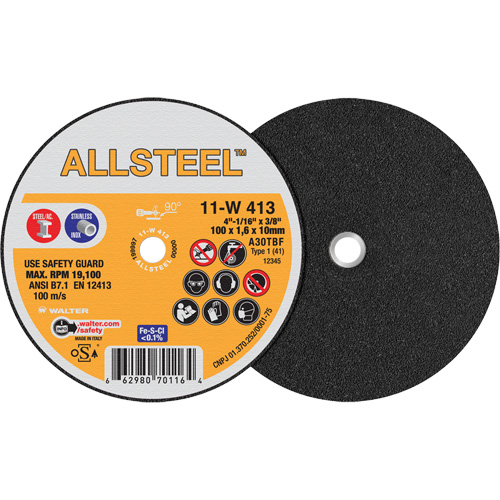 AllSteel Mini Cut-Off Wheel, 4" x 1/16", 3/8" Arbor, Type 1, Aluminum Oxide, 19100 RPM Duraquip Inc