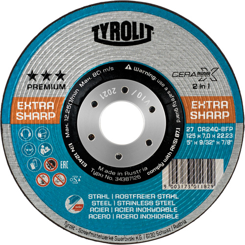 Cerabond X Combination Wheel, 4-1/2" x 5/32", 7/8" Arbor, Type 27, 24 Grit, Ceramic Duraquip Inc