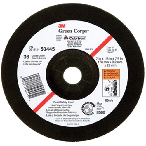 Meule &agrave; moyeu d&eacute;port&eacute; Green Corps, 7" x 1/8", Arbre 7/8", C&eacute;ramique, Type 27 Duraquip Inc