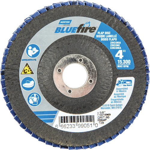R884P BlueFire&reg; Conical Flap Disc, 4" x 5/8", Type 29, P60 Grit, Zirconia Alumina Duraquip Inc