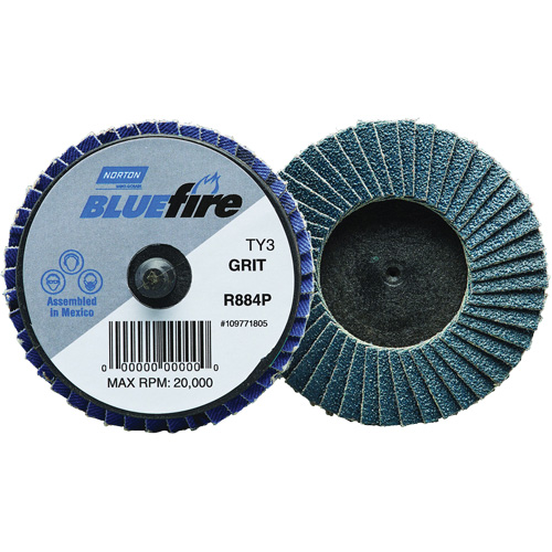 BlueFire&reg; R884P Plastic Flat Mini Flap Disc, 2" x Type 27, P60 Grit, Zirconia Alumina Duraquip Inc