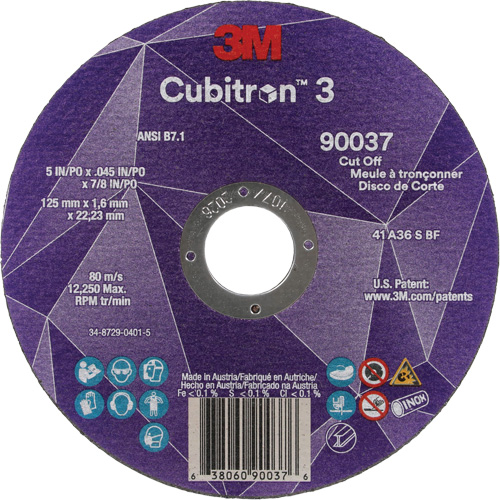 Meule &agrave; tronçonner Cubitron 3, 5" x 0,045", Arbre de 7/8", Type 1, C&eacute;ramique, 12250 Tr/min Duraquip Inc