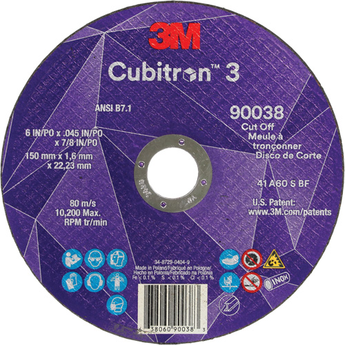 Meule &agrave; tronçonner Cubitron 3, 6" x 0,045", Type T27, C&eacute;ramique, 10 200 Tr/min Duraquip Inc