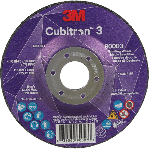 Cubitron 3 Depressed Centre Grinding Wheel, 4-1/2" x 1/4", 7/8" Arbor, Ceramic, Type T27 Duraquip Inc