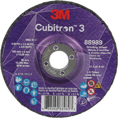 Meule a moyeu d&eacute;port&eacute; Cubitron 3, 4" x 1/4", Arbre 5/8", C&eacute;ramique, Type T27 Duraquip Inc