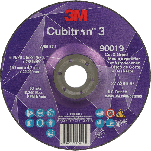 Cubitron 3 Cut & Grind Wheel, 6" x 5/32", 7/8" Arbor, Type T27, 36+ Grit, Ceramic Duraquip Inc