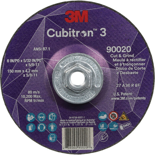 Meule &agrave; couper & tronçonner Cubitron 3, 6" x 5/32", Arbre de 5/8"-11, Type T27, Grain de 36+, C&eacute;ramique Duraquip Inc