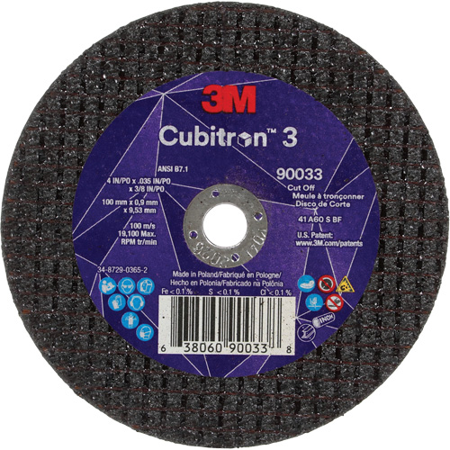 Meule &agrave; tronçonner Cubitron 3, 4" x 0,035", Arbre de 3/8", Type T1, C&eacute;ramique, 21000 Tr/min Duraquip Inc