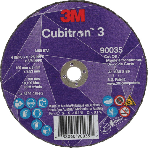 Cubitron 3 Cut-Off Wheel, 4" x 1/8", 3/8" Arbor, Type T1, Ceramic, 21000 RPM Duraquip Inc