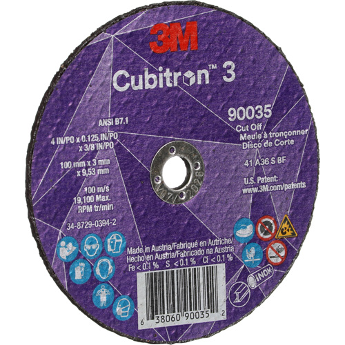 Cubitron 3 Cut-Off Wheel, 4" x 1/8", 3/8" Arbor, Type T1, Ceramic, 21000 RPM Duraquip Inc