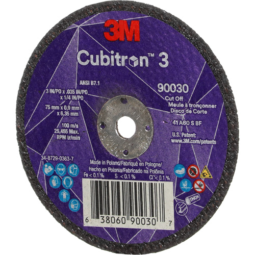 Meule &agrave; tronçonner Cubitron 3, 3" x 0,035", Arbre de 1/4", Type T1, C&eacute;ramique, 21000 Tr/min Duraquip Inc