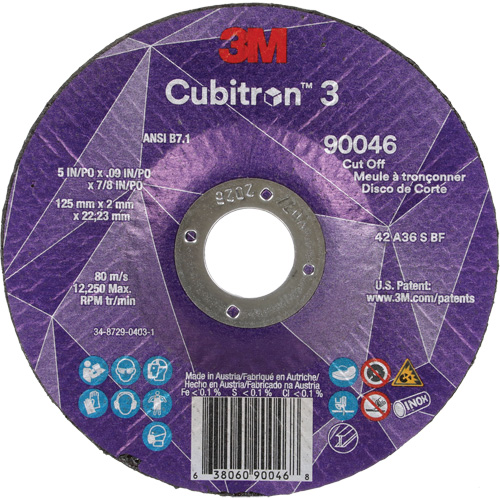 Cubitron 3 Cut-Off Wheel, 5" x 0.09", 7/8" Arbor, Type T27, Ceramic, 12250 RPM Duraquip Inc