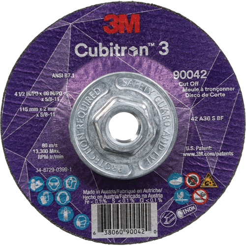 Meule &agrave; tronçonner Cubitron 3, 4-1/2" x 0,09", Arbre de 5/8"-11, Type T27, C&eacute;ramique, 13 300 Tr/min Duraquip Inc