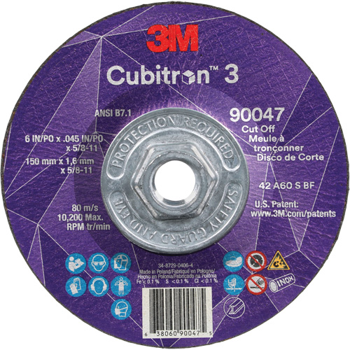 Meule &agrave; tronçonner Cubitron 3, 6" x 0,045", Arbre de 5/8"-11, Type T27, C&eacute;ramique, 10 200 Tr/min Duraquip Inc