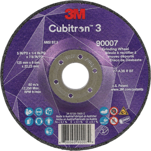 Meule a moyeu d&eacute;port&eacute; Cubitron 3, 5" x 1/4", Arbre 7/8", C&eacute;ramique, Type T27 Duraquip Inc