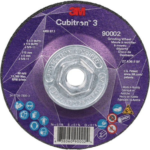 Meule a moyeu d&eacute;port&eacute; Cubitron 3, 4-1/2" x 1/4", Arbre 5/8"-11, C&eacute;ramique, Type T27 Duraquip Inc