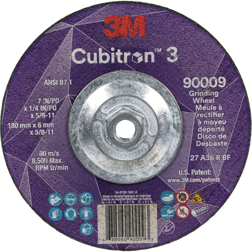 Meule a moyeu d&eacute;port&eacute; Cubitron 3, 7" x 1/4", Arbre 5/8"-11, C&eacute;ramique, Type T27 Duraquip Inc
