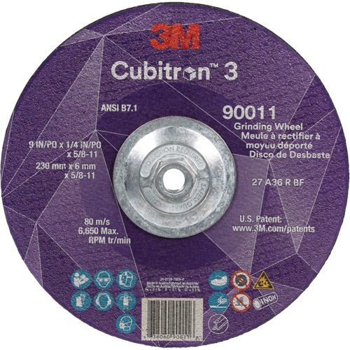 Cubitron 3 meule a moyeu d&eacute;port&eacute;, 9" x 0,25", Arbre 5/8"-11, C&eacute;ramique, Type T27 Duraquip Inc