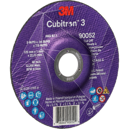 Meule &agrave; tronçonner Cubitron 3, 5" x 0,04", Arbre de 7/8", Type 27, C&eacute;ramique, 60 Tr/min Duraquip Inc