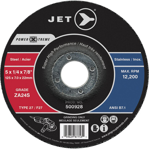 Power-Xtreme ZA24S Grinding Wheel, 4-1/2" x 1/4", 7/8" Arbor, Type 27 Duraquip Inc