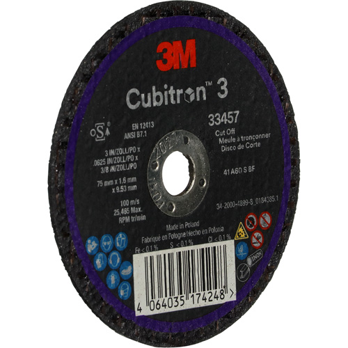 Meule &agrave; tronçonner Cubitron 3, 3" x 0,063", Arbre de 3/8", C&eacute;ramique Duraquip Inc