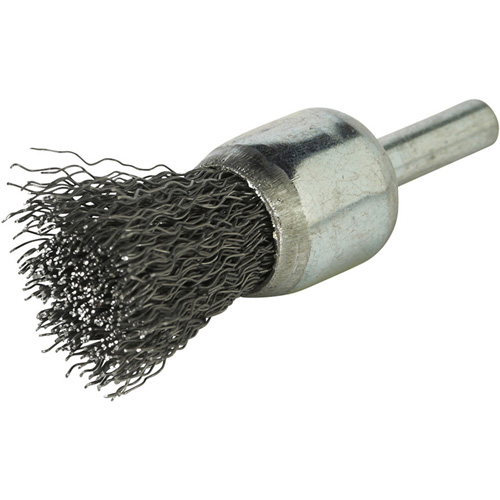 Stem Mounted Crimped Wire Brush, 3/4", 0.014" Fill, 1/4" Shank Duraquip Inc