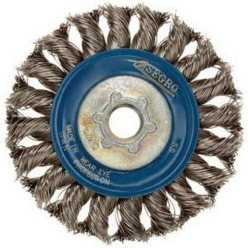 Full Cable Twist Wire Wheel, 5" Dia., 0.02" Fill, 5/8"-11 Arbor, Stainless Steel Duraquip Inc