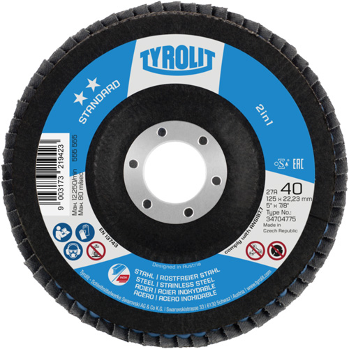 2-in-1 Flap Disc, 4-1/2" x 22.5 mm, Type 27A, 60 Grit, Ceramic Alumina Duraquip Inc