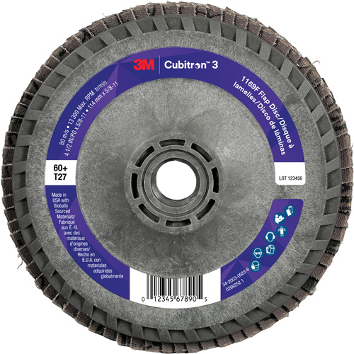 Cubitron 3 Flat Flap Disc with Quick Change 1169F, 4-1/2" x 5/8"-11, Type T27, 60+ Grit, Ceramic Duraquip Inc