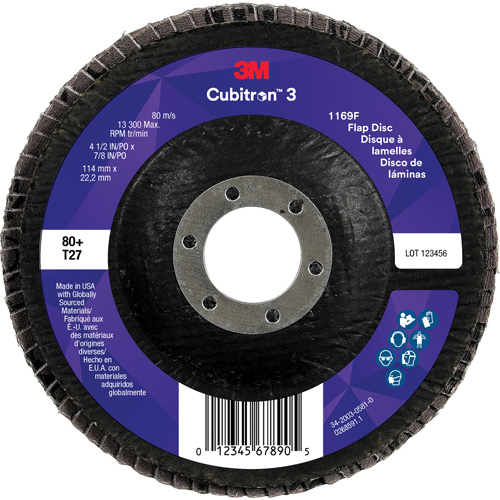 Disque &agrave; lamelles plate 1169F Cubitron 3, 4-1/2" x 7/8", Type T27, Grain 80+, C&eacute;ramique Duraquip Inc
