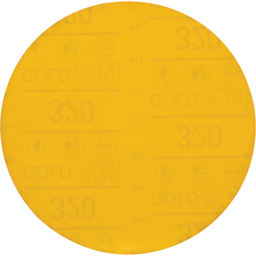 Hookit Gold Abrasive Disc, 6" Dia., 320 Grit, Aluminum Oxide, C-Weight Duraquip Inc
